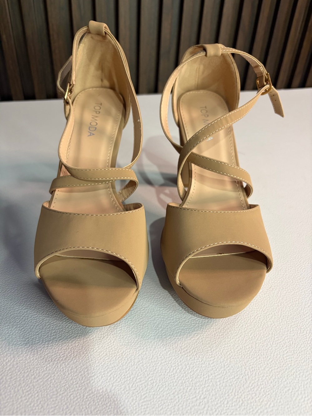 TOP Moda Beige Strappy Platform Heels